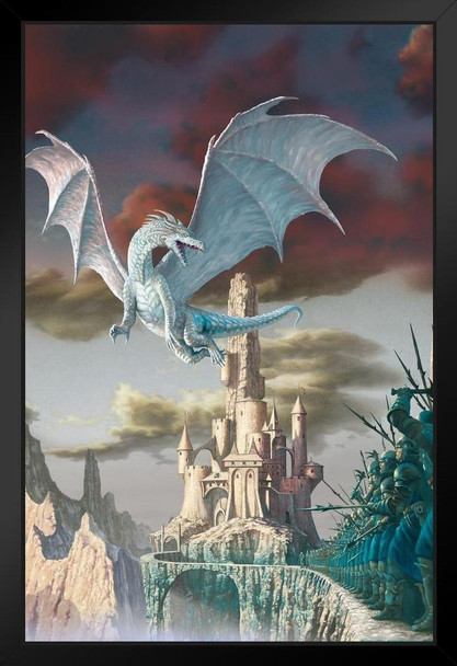Hobsy Attack Silver Dragon Flying Over Castle by Ciruelo Fantasy Painting Gustavo Cabral Art Print Stand or Hang Wood Frame Display Poster Print 9x13