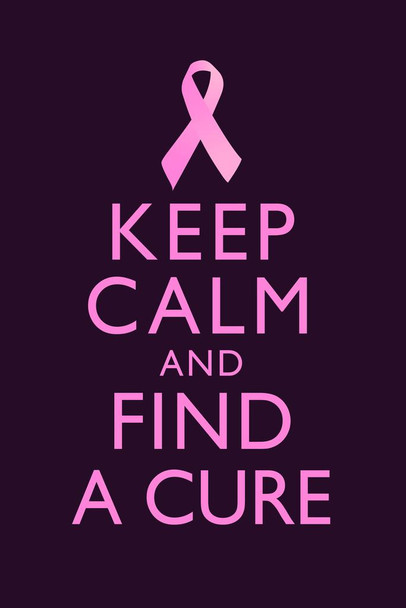 Breast Cancer Keep Calm And Find A Cure Awareness Motivational Inspirational Purple Stretched Canvas Wall Art 16x24 inch