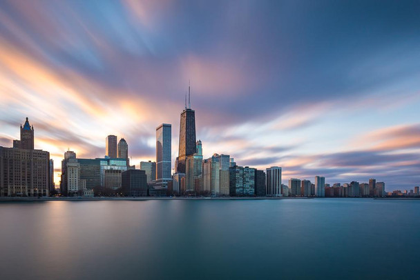 Chicago Illinois Skyline from Lake Michigan Photo Print Stretched Canvas Wall Art 24x16 inch