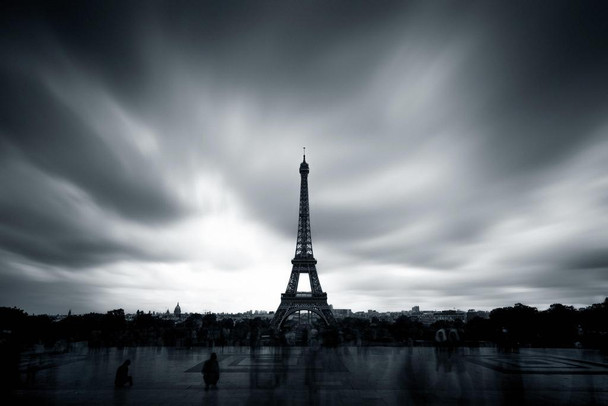 Eiffel Tower Seen From The Trocadero in Paris France Black and White Photo Print Stretched Canvas Wall Art 24x16 inch