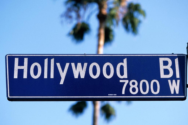 Hollywood Boulevard Street Sign Close Up Los Angeles California Photo Print Stretched Canvas Wall Art 24x16 inch