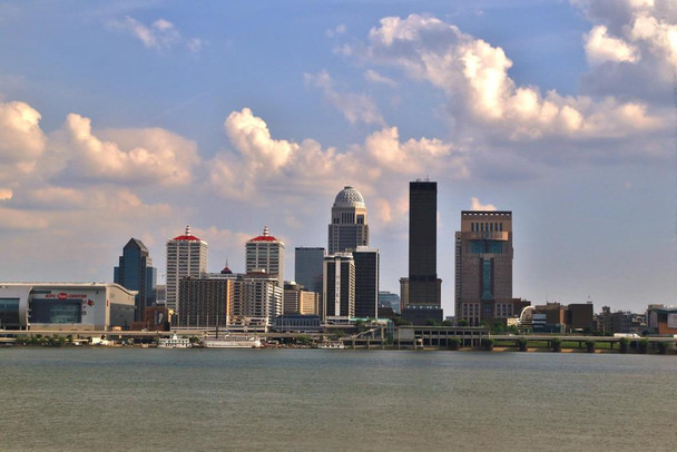 Louisville Kentucky Skyline on the Ohio River Photo Print Stretched Canvas Wall Art 24x16 inch