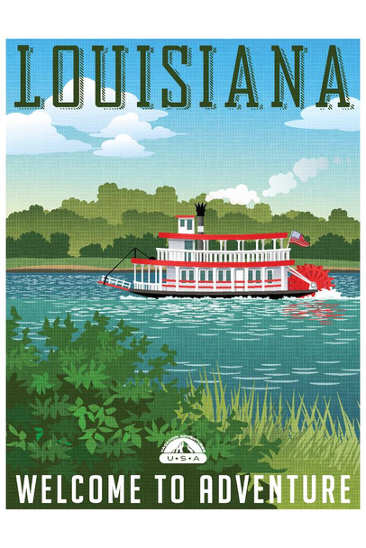 Louisiana Welcome To Adventure Retro Travel Art Stretched Canvas Wall Art 16x24 inch