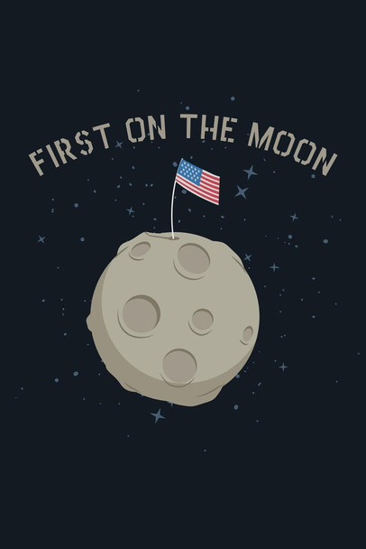 First On The Moon American Flag Stands On The Moon Patriotic Posters American Flag Poster of Flags for Wall Decor Space Stretched Canvas Art Wall Decor 16x24