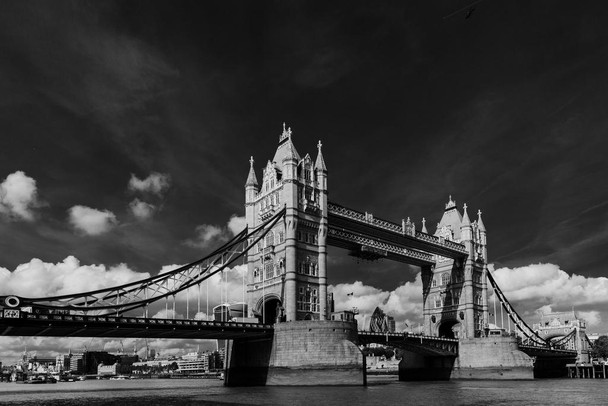 Tower Bridge Thames River in London England UK Black and White Photo Print Stretched Canvas Wall Art 24x16 inch