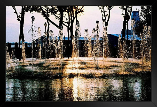 A Fountain at Battery Park in the Evening Sunshine New York City NYC Photo Photograph Art Print Stand or Hang Wood Frame Display Poster Print 13x9