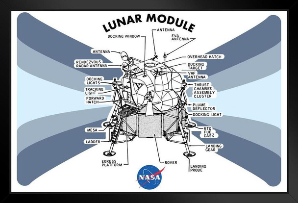 NASA Approved Lunar Module Diagram Apollo 11 Moon Art Print Stand or Hang Wood Frame Display Poster Print 13x9