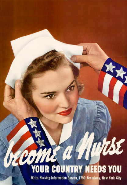 WPA War Propaganda Become A Nurse Your Country Needs You WWII Patriotism Motivational Stretched Canvas Wall Art 16x24 inch