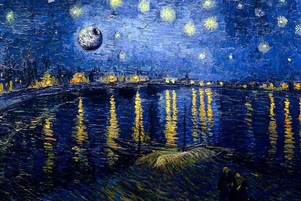 Hidden Spaceship Starry Night Over the Rhone Van Gogh Art Humor UFO Space Ship Alien Secret Find Stretched Canvas Art Wall Decor 16x24