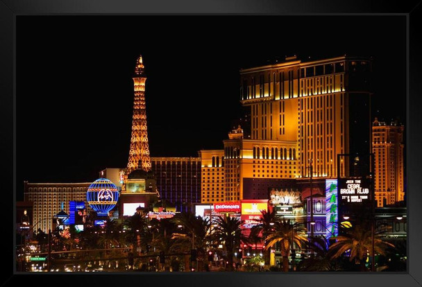 Las Vegas Nevada Strip Illuminated at Night Paris Hotel Photo Photograph Art Print Stand or Hang Wood Frame Display Poster Print 13x9