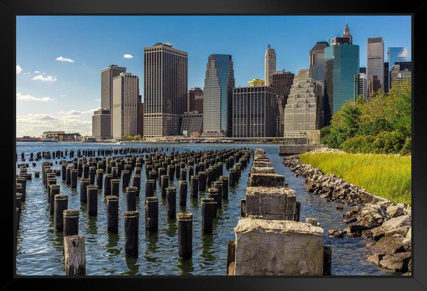 Downtown New York CIty NYC Manhattan from Brooklyn Bridge Photo Photograph Art Print Stand or Hang Wood Frame Display Poster Print 13x9