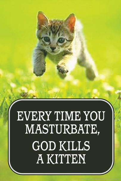 Every Time You Masturbate God Kills a Kitten Humor Stretched Canvas Wall Art 16x24 inch