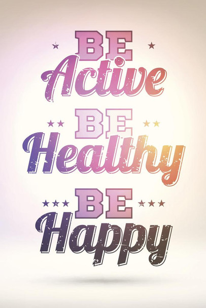 Be Active Healthy Happy Motivational Quote Colorful Print Stretched Canvas Wall Art 16x24 inch