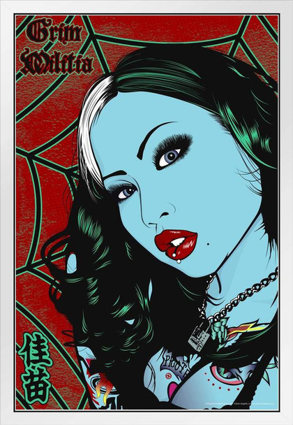 Living Dead By Grim Graphix Retro Pin Up White Wood Framed Poster 14x20