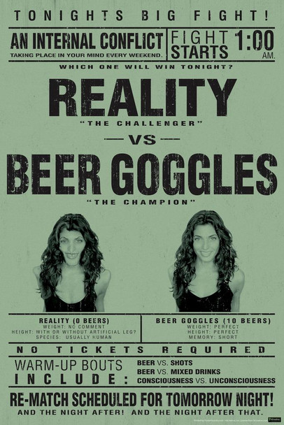 Reality vs. Beer Goggles College Humor Stretched Canvas Art Wall Decor 16x24