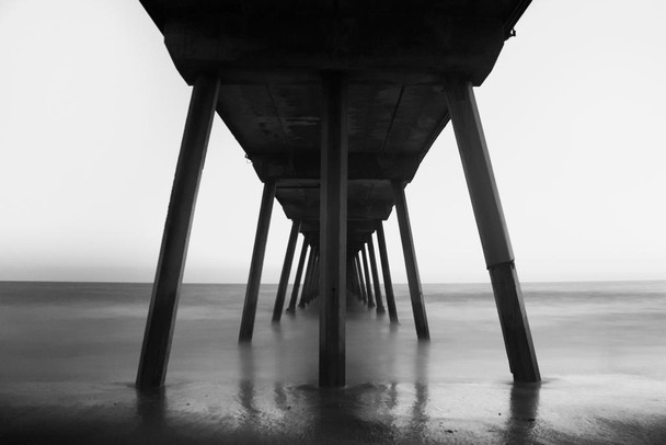Under Santa Monica Beach Pier Black And White Infrared Exposure Photo Stretched Canvas Wall Art 24x16x Inch