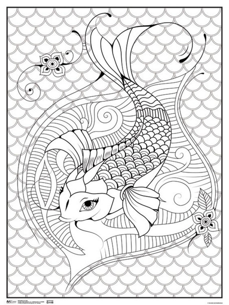 Koi Fish Art Print Coloring Poster for Adults Kids Family Doodle Art Poster18x24 inch