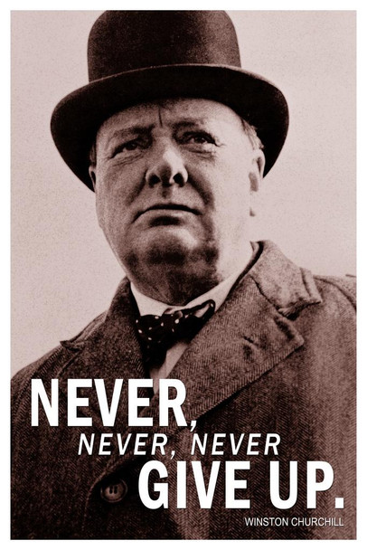 Never Never Never Give Up Winston Churchill Photo Picture Famous Motivational Inspirational Quote Teamwork Inspire Quotation Gratitude Positivity Motivate Sign Stretched Canvas Art Wall Decor 16x24