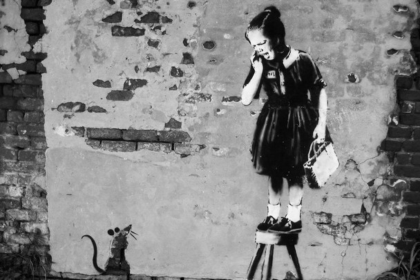 Banksy Girl and Rat Street Art Banksy Canvas Print Bansky Modern Art Grafitti Canvas Wall Art Street Art Prints Graffiti Art For Wall Art Canvas Retro Pop Art Stretched Canvas Art Wall Decor 24x16