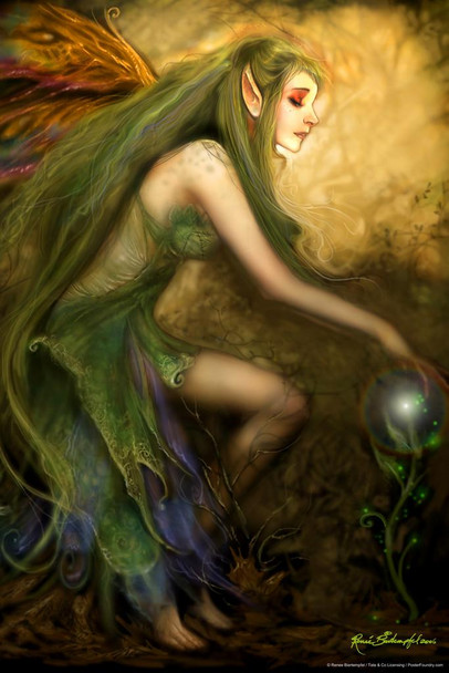 Green Magic by Renee Biertempfel Fairy Fantasy Art Stretched Canvas Wall Art 16x24 inch