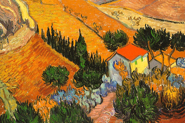 Vincent Van Gogh Landscape with House and Ploughman Van Gogh Wall Art Impressionist Painting Style Nature Spring Flower Wall Decor Landscape Field Farm Artwork Stretched Canvas Art Wall Decor 24x16