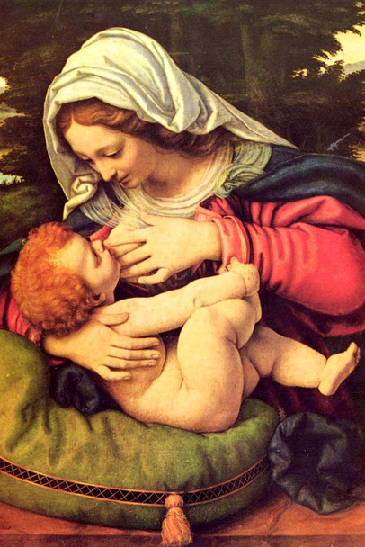 Madonna of the Green Cushion by Andrea Solario Realism Romantic Artwork Prints Biblical Drawings Portrait Painting Wall Art Renaissance Posters Canvas Art Stretched Canvas Art Wall Decor 16x24