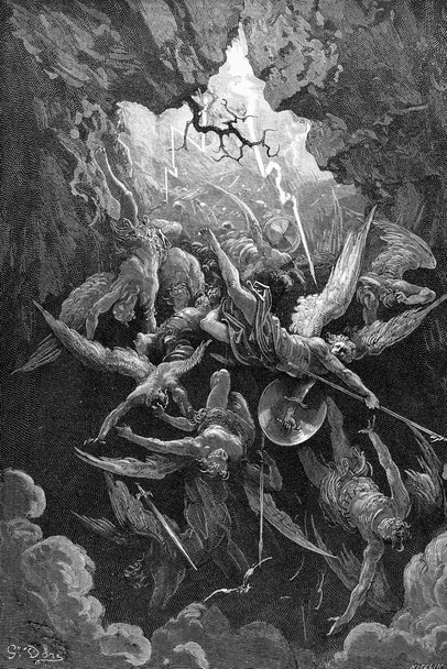 The Mouth of Hell Engraving by Gustave Dore Poster Paradise Lost Book Print Vintage French Artist Stretched Canvas Art Wall Decor 16x24