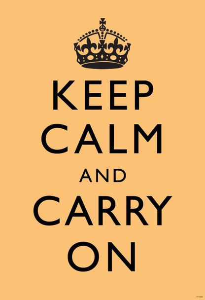 Keep Calm Carry On Motivational Inspirational WWII British Morale Tan Black Stretched Canvas Wall Art 16x24 inch