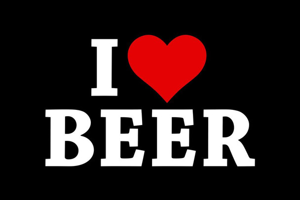 I Love Beer Black Stretched Canvas Wall Art 16x24 inch