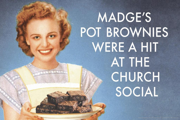 Madges Pot Brownies Were A Hit At The Church Social Humor Stretched Canvas Wall Art 24x16 inch