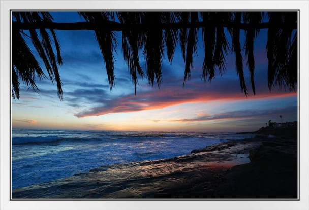 Sunset at Windansea Beach La Jolla San Diego California Photo Photograph White Wood Framed Poster 20x14