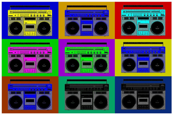 Laminated Pop Art Boombox Grid Poster Dry Erase Sign 24x36