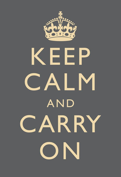 Keep Calm Carry On Motivational Inspirational WWII British Morale Dark Grey Stretched Canvas Wall Art 16x24 inch