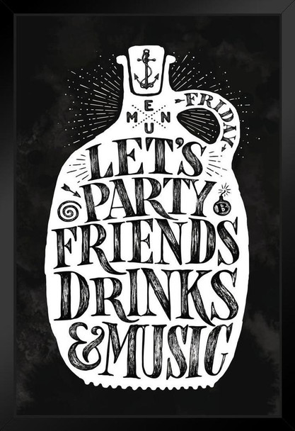 Lets Party Friends Drinks and Music Vintage Art Print Stand or Hang Wood Frame Display Poster Print 9x13