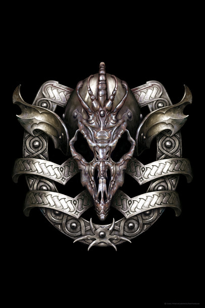 Escudo Silver Dragon Skull Escutcheon by Ciruelo Fantasy Painting Gustavo Cabral Cool Wall Art Print Poster 12x18