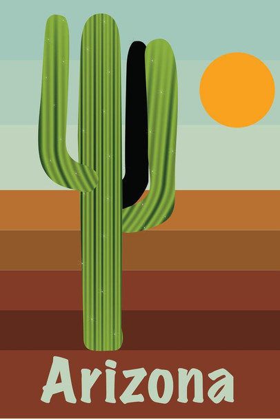 Retro Style Arizona and Saguaro National Park Travel Stretched Canvas Wall Art 16x24 inch