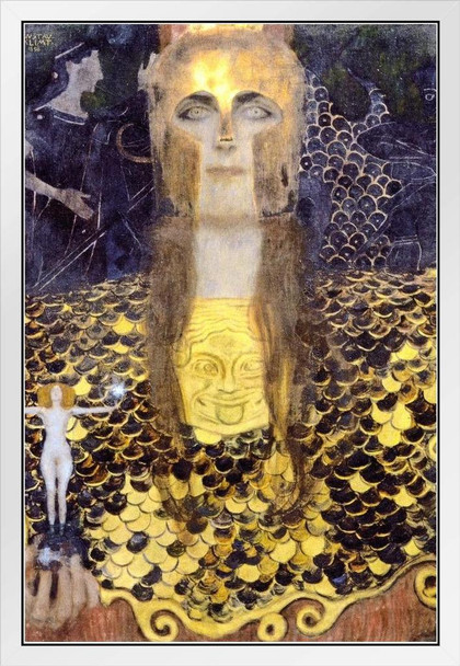 Gustav Klimt Pallas Athene Portrait Art Nouveau Prints and Posters Gustav Klimt Canvas Wall Art Fine Art Wall Decor Women War Abstract Symbolist Painting White Wood Framed Art Poster 14x20