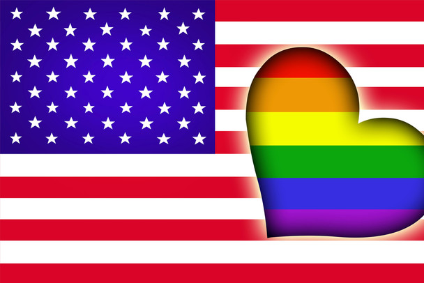 Flags of Gay Pride LGBT Rainbow and USA United States Cool Wall Decor Art Print Poster 18x12