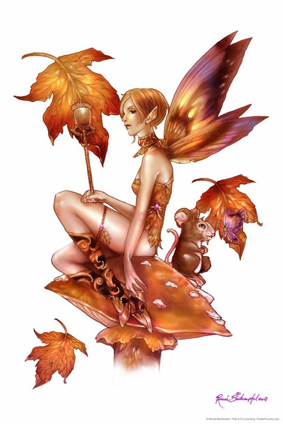 Falling Leaf and Friend by Renee Biertempfel Fantasy Art Fairy Stretched Canvas Wall Art 16x24 inch