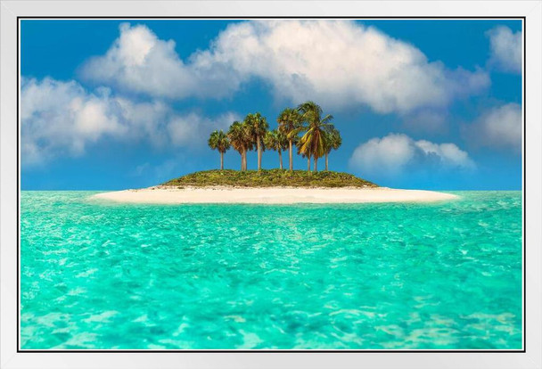 Tropical Wall Art Caribbean Paradise Turquoise Waters Island Photo Photograph Beach Pictures White Wood Framed Art Poster 20x14