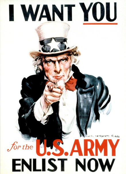 Uncle Sam I Want You Army WPA War Propaganda Stretched Canvas Wall Art 16x24 inch