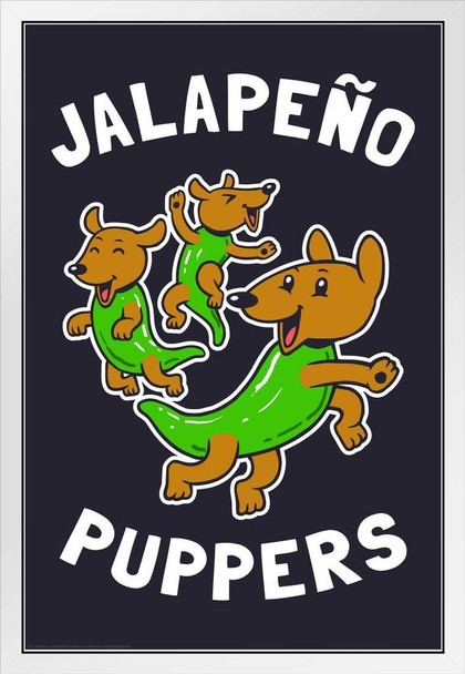 Jalapeno Puppers Puppy Funny Popper Parody LCT Creative White Wood Framed Poster 14x20