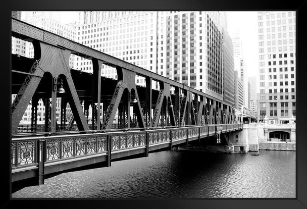 Wells Street Bridge Over Chicago River Black and White Photo Photograph Art Print Stand or Hang Wood Frame Display Poster Print 13x9