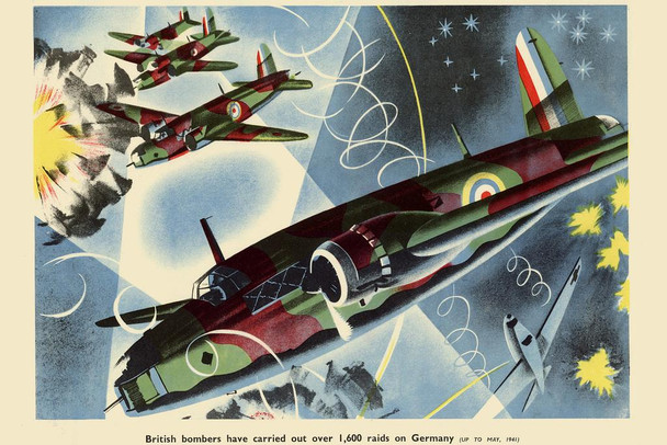 WPA War Propaganda British Bombers Have Carried Out Over 1600 Raids on Germany Stretched Canvas Wall Art 24x16 inch