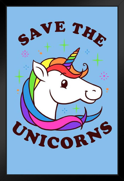Save The Unicorns Cute Art Print Stand or Hang Wood Frame Display Poster Print 9x13