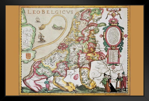 Leo Belgicus Netherlands Luxembourg Belgium Northern France Antique Style Map Art Print Stand or Hang Wood Frame Display Poster Print 13x9
