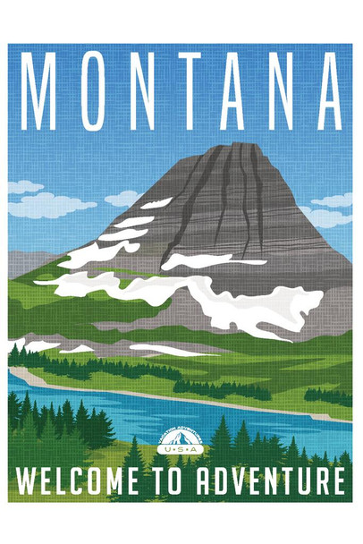 Laminated Montana Welcome To Adventure Retro Travel Art Poster Dry Erase Wall Art 24x36