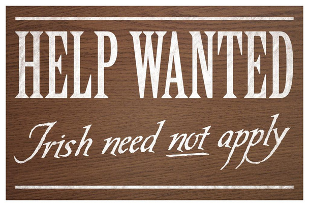 Help Wanted Irish Need Not Apply II Vintage Sign Brown Stretched Canvas Wall Art 24x16 inch