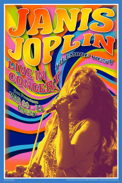 Janis Joplin 1969 Fillmore West Concert Retro Vintage Psychedelic Classic Music Stretched Canvas Art Wall Decor 16x24