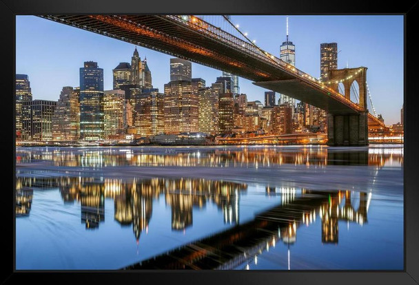 Brooklyn Bridge and New York City Skyline Photo Photograph Art Print Stand or Hang Wood Frame Display Poster Print 13x9